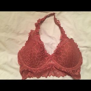 Pink lace halter bra